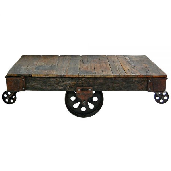 mesa centro rustica con ruedas carro