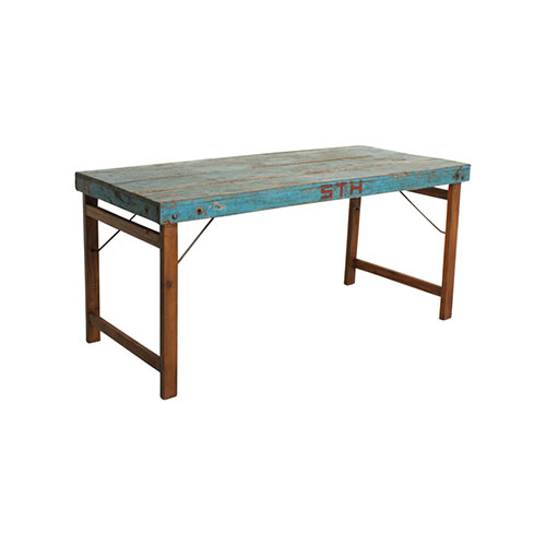 mesa rustica madera azul vintage