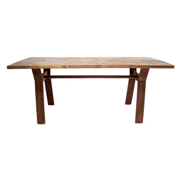 mesa comedor con tapa madera y patas oxidadas