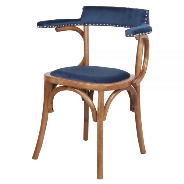 silla de comedor bistro azul terciopelo
