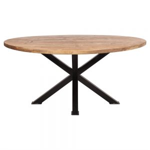 mesa comedor redonda de madera con patas negras