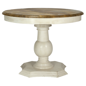 mesa redonda blanca con tapa madera