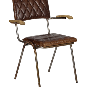 silla tapizada cuero marrón con brazos