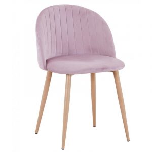 silla tapizada terciopelo rosa patas de madera JADE