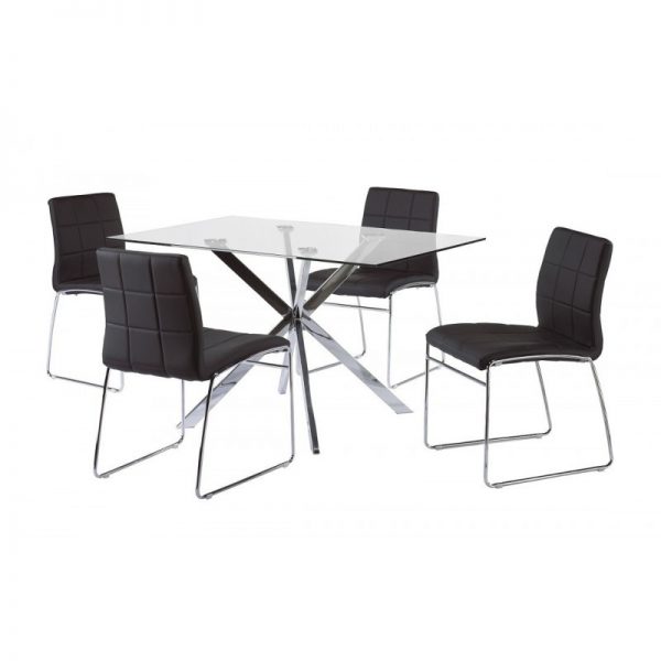 mesa y sillas Tapizada Negra Cromadas