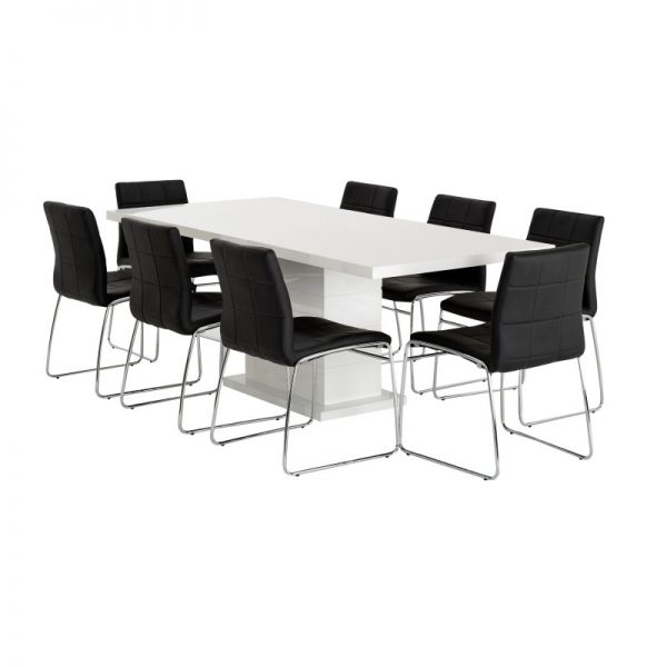 mesa y sillas Tapizada Negra Patas Cromadas