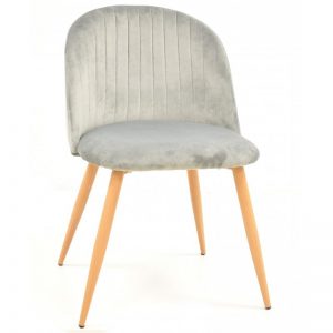 silla terciopelo color gris claro patas de madera madera