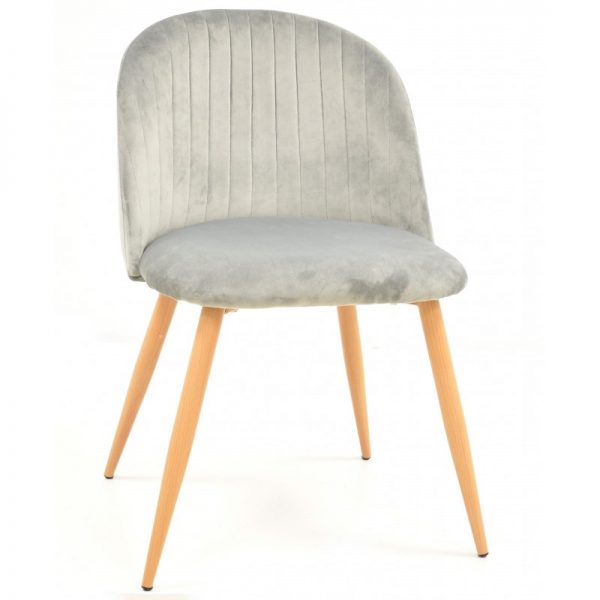 silla terciopelo color gris claro patas de madera madera