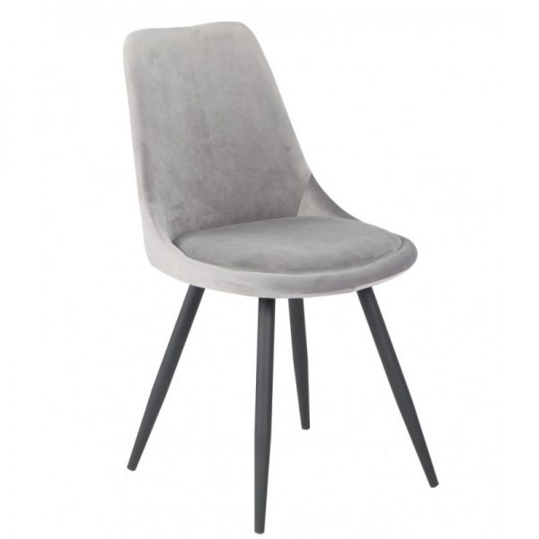 silla tapizada gris con patas negras
