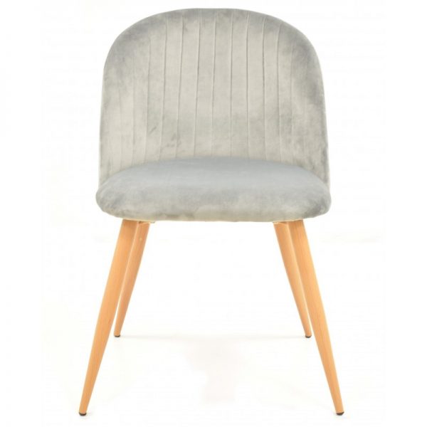 silla tapizada gris claro patas de madera