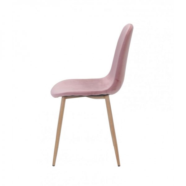 silla tapizada terciopelo rosa patas metalicas
