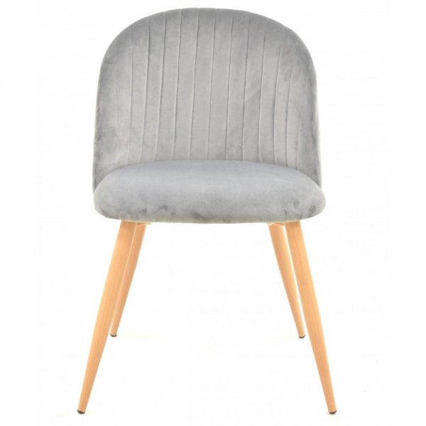 silla tapizada terciopelo gris patas madera