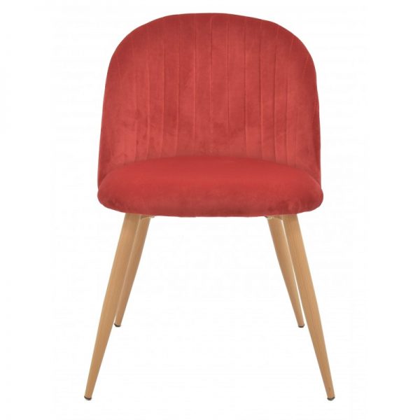silla tapizada roja patas madera