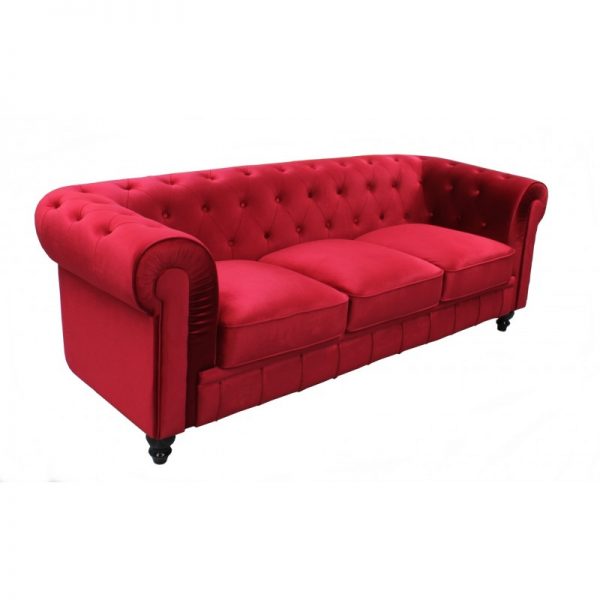 sofá chester 3 plazas terciopelo rojo