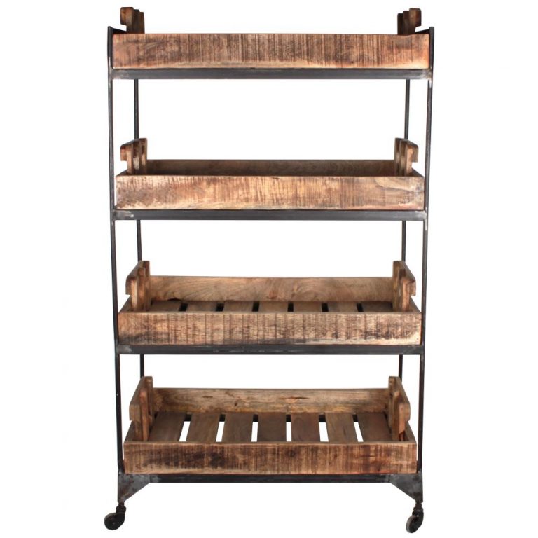Table Avec étagères Et Roulettes – Plateau Effet Carrelage, 88 Cm, Fait Main
