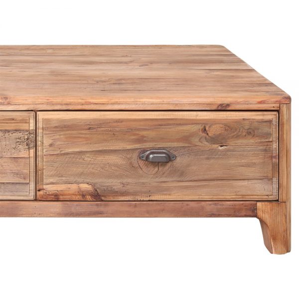mesa de centro madera maciza con cajones