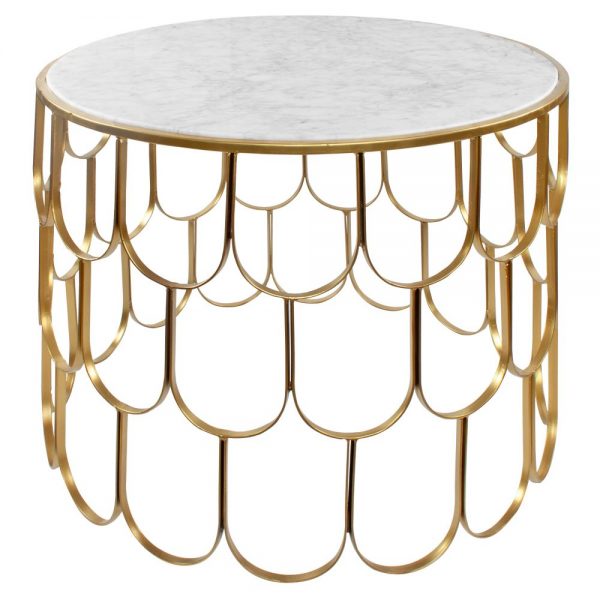 mesa centro redonda marmol blanco patas doradas