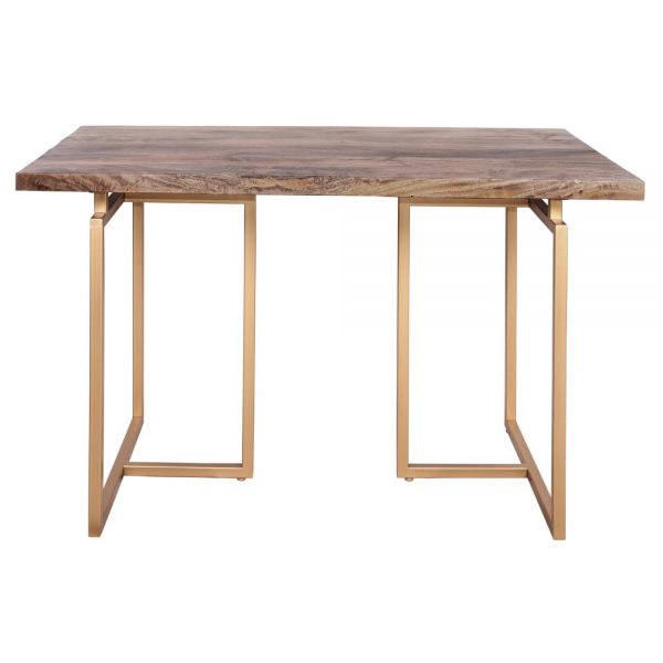 mesa escritorio madera y metal dorado