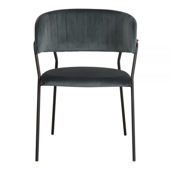 silla tapizada terciopelo azul patas metal negras