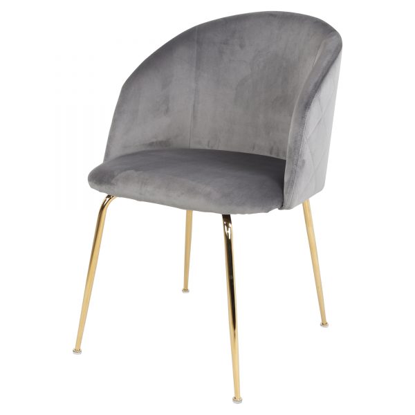 silla tapizada gris patas doradas