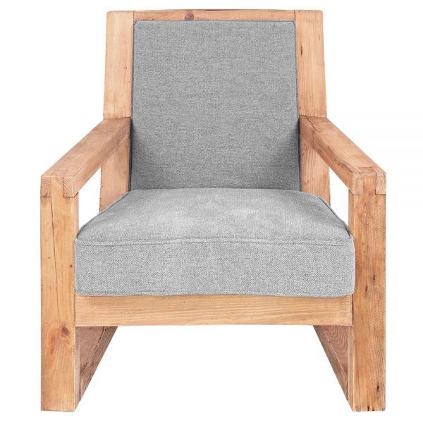 sillón estructura de madera tela gris