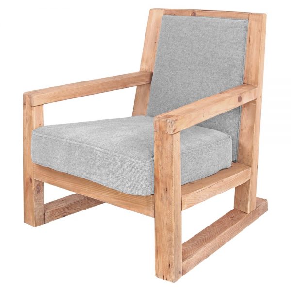sillón madera tapizado gris