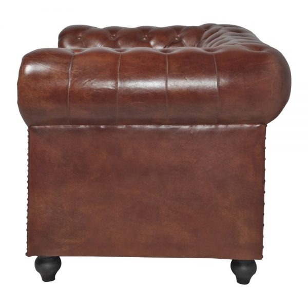 sofá tipo chester tapizado cuero marrón