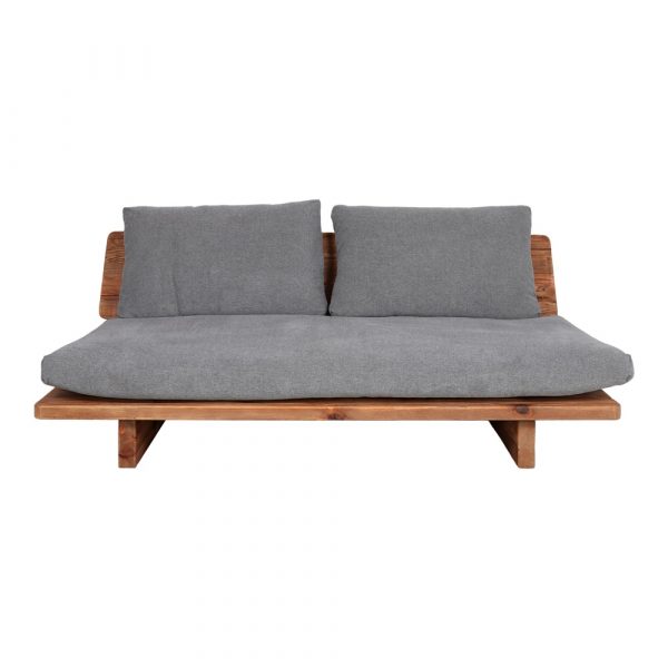 sofá diseño madera y tela gris MASALA