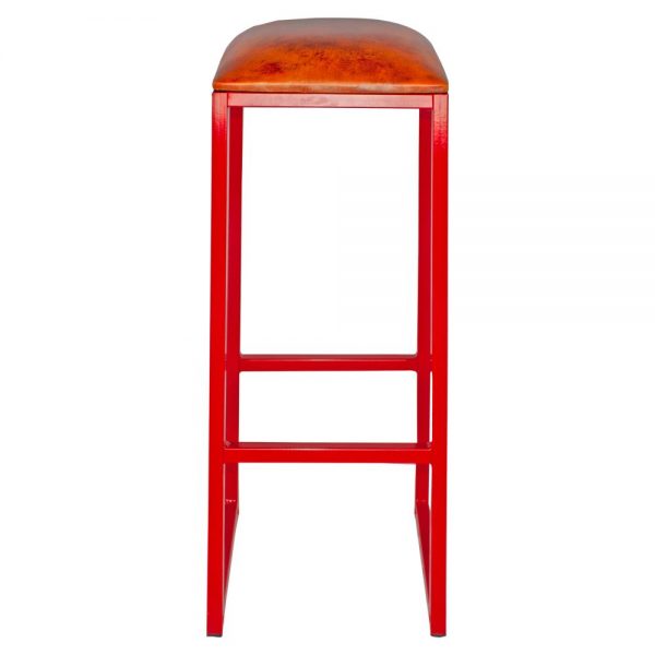 taburete industrial color rojo asiento cuero marron