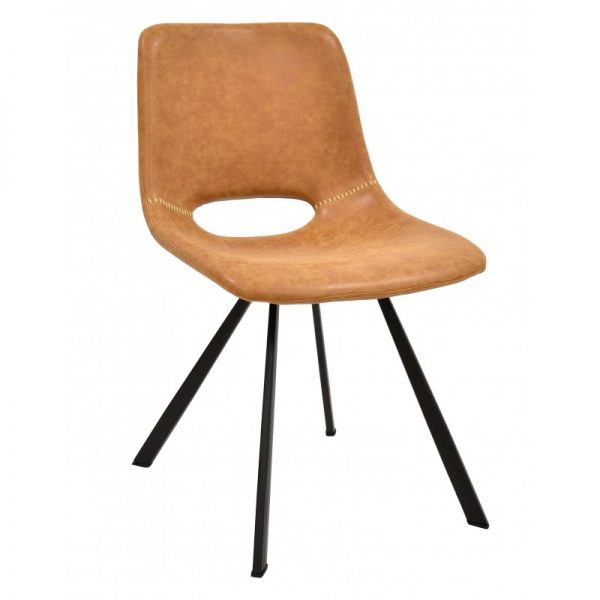 silla comedor tapizada polipiel marrón claro patas negras
