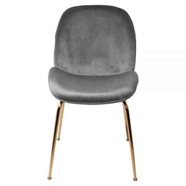 silla asiento tapizado terciopelo gris patas metal dorado