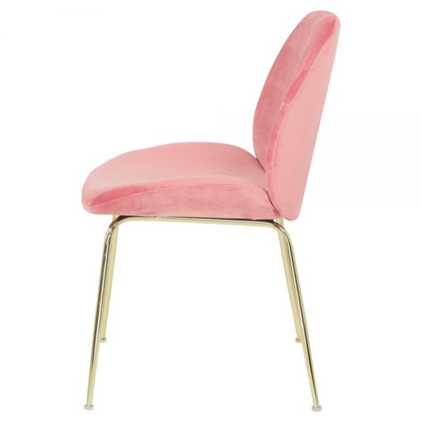 silla tapizada color rosa y patas dorado