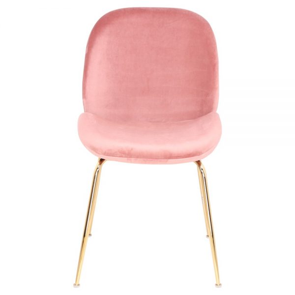 silla asiento tapizado rosa con patas doradas