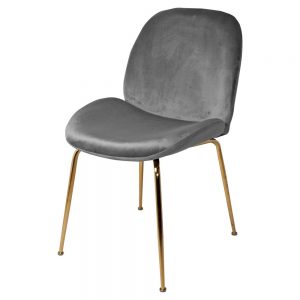 silla comedor tapizada gris patas doradas