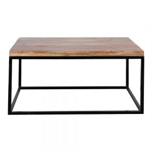 mesa centro tapa madera y pata metal negra