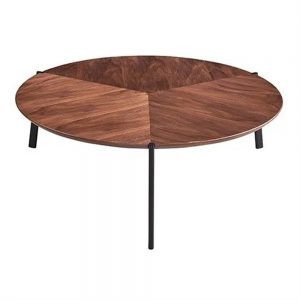 mesa centro redonda en madera con diseño geométrico