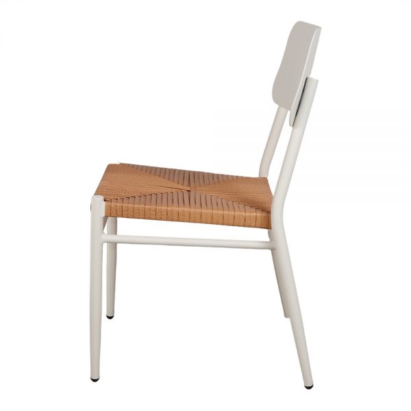 silla apilable blanca asiento marrón