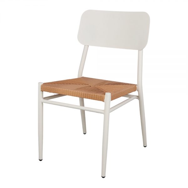 silla metalica blanca asiento trenzado
