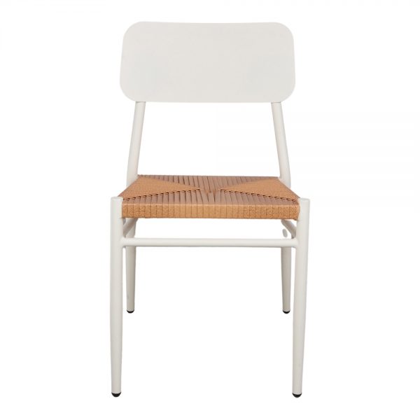 silla apilable blanca asiento marron