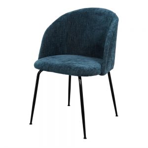 silla tapizada azul con patas negras