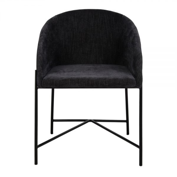 silla con asiento tapizado negro con patas de metal