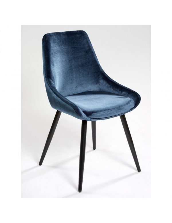 silla tapizada terciopelo azul con patas negras