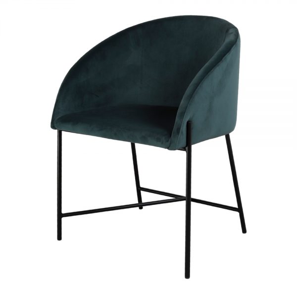 silla tapizada azul petróleo patas negras