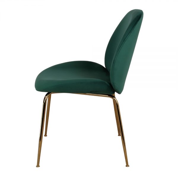 silla tapizada verde y patas metálicas doradas