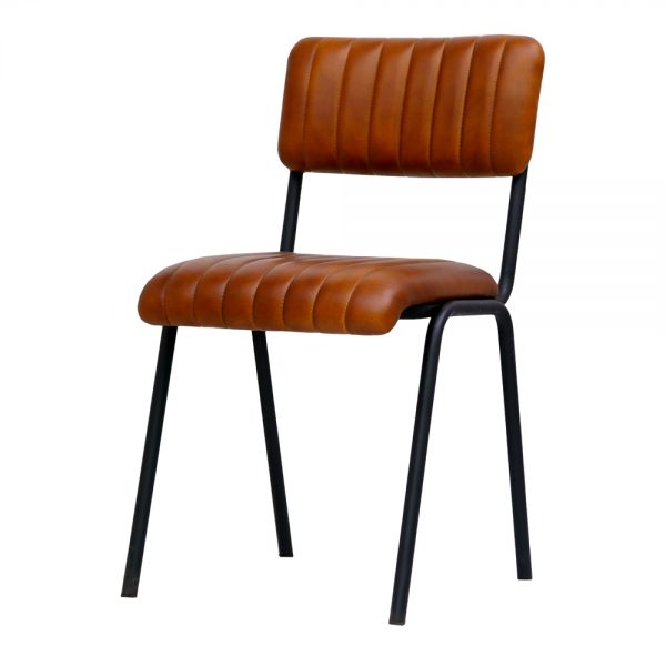 silla asiento y respaldo cuero marrón y patas negras