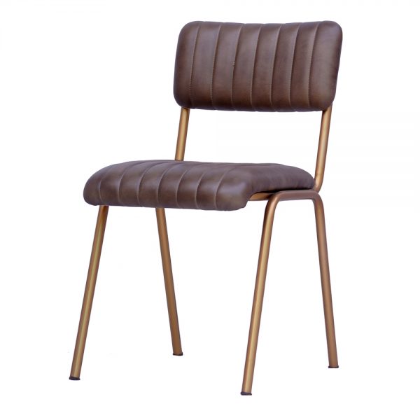 silla estructura dorada asiento y respaldo piel marron