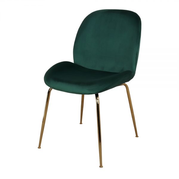 silla verde oscuro con patas de metal doradas