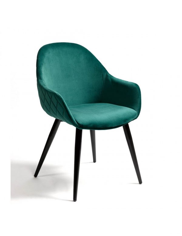 sillón tapizado terciopelo verde patas negras