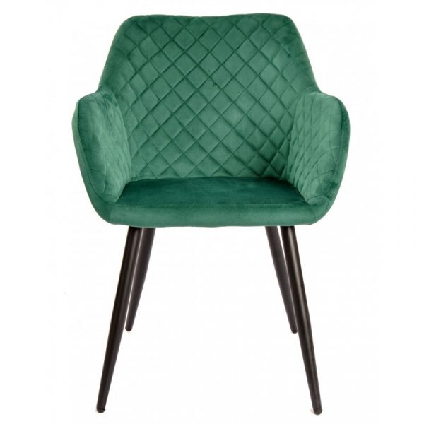 silla terciopelo verde patas metal negras