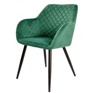 silla tapizada terciopelo verde con patas negras
